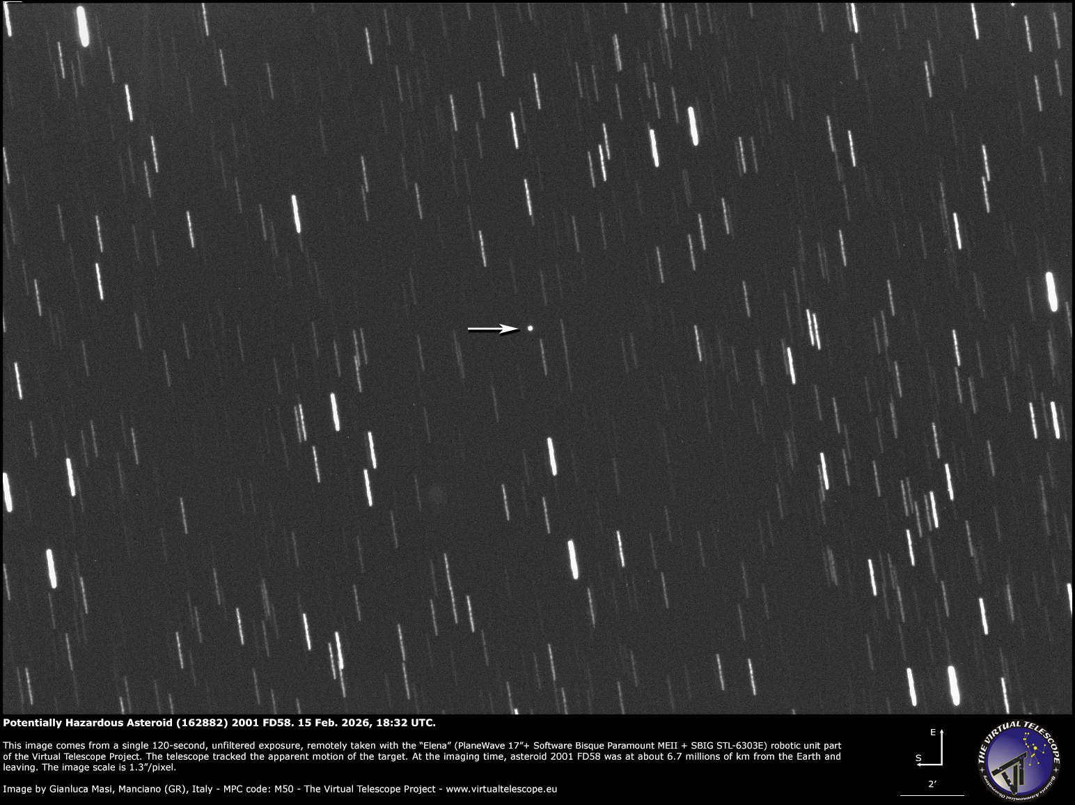 Potentially Hazardous Asteroid (162882) 2001 FD58: 15 Feb. 2026.