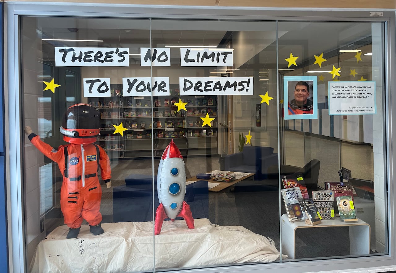 A school display of space themed items