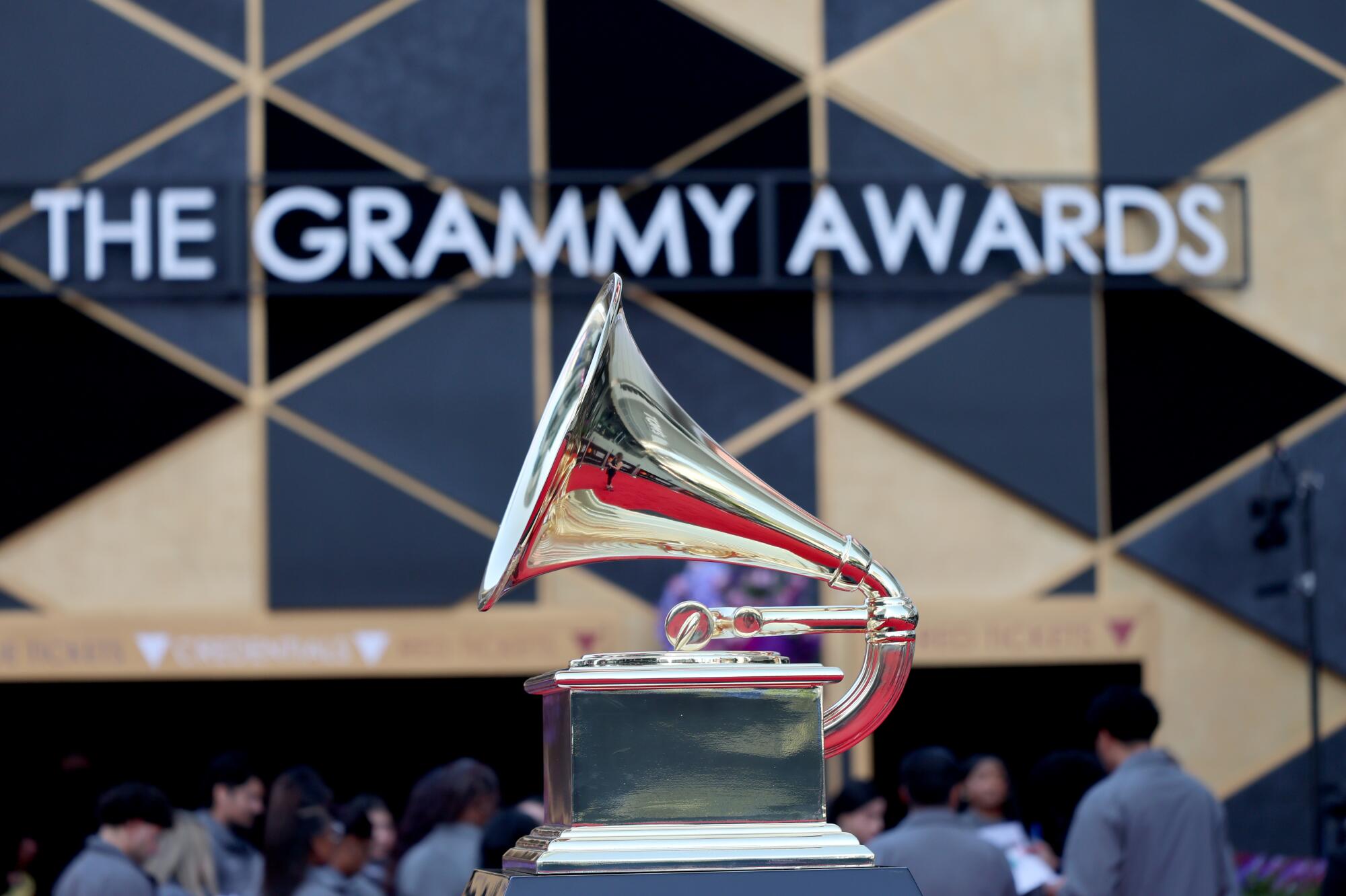 Grammy Awards gramophone outside Crypto.com Arena 