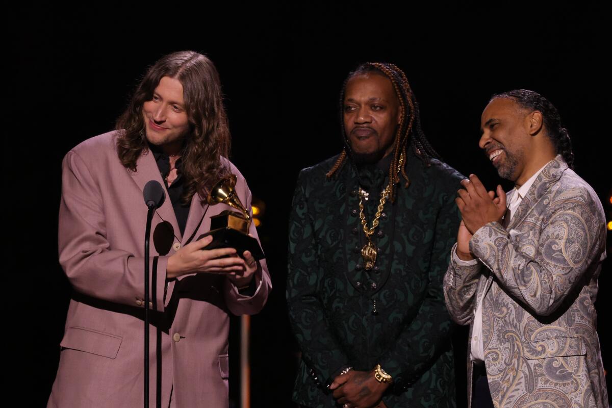 Swedish musician and composer, Ludwig Goransson, left, at the 2026 Grammy Awards