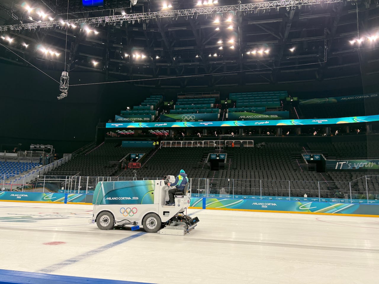 A Zamboni clears the ice.