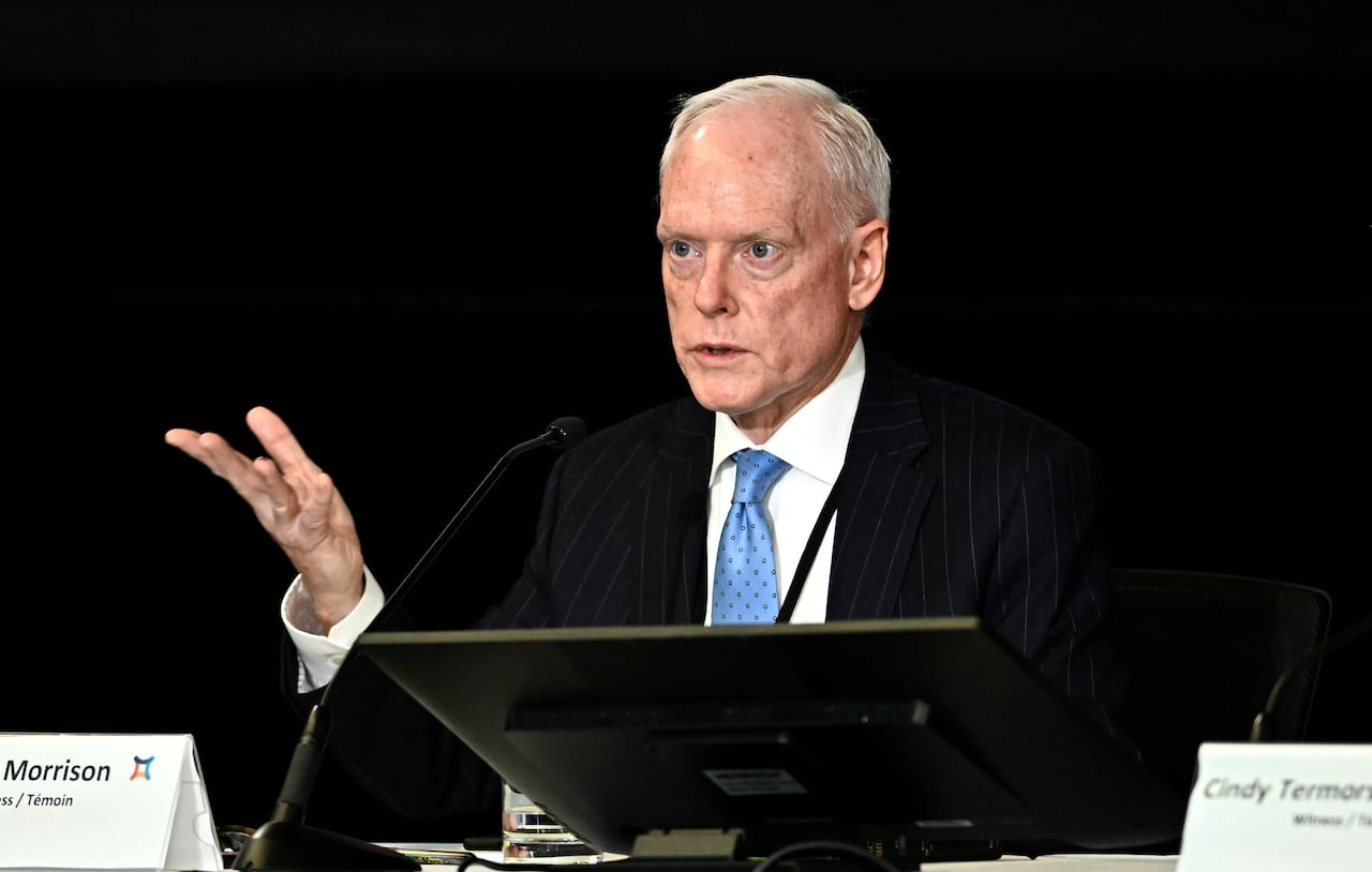 David Morrison, deputy minister of Foreign Affairs, appears as a witnesses with representatives from Global Affairs Canada at the Foreign Interference Commission in Ottawa on Friday, Oct. 4, 2024.