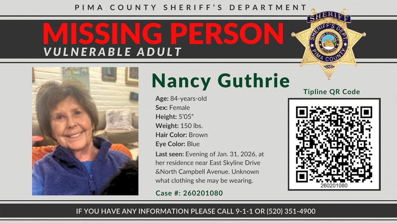 A missing person poster featuring Nancy Guthrie
