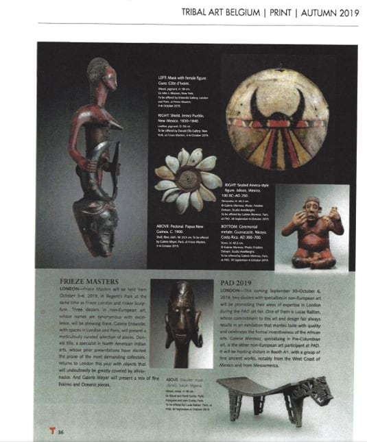 Magazine page with many Indigenous artifacts. 