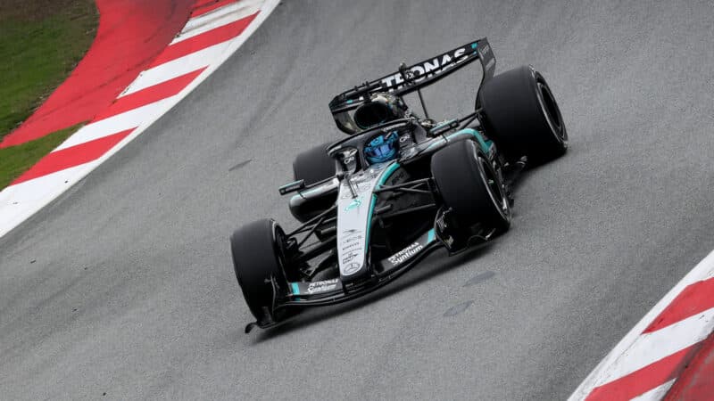 George Russell, Mercedes, during testing in Barcelona