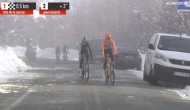 Snow-walled climbing battle in Provence ends with a slippery sprint finish