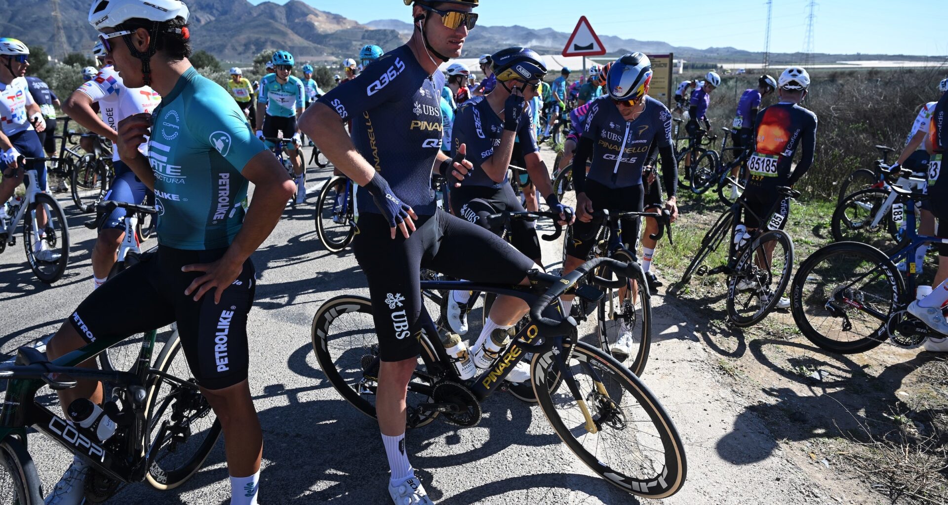 Quinten Hermans (Team Pinarello Q36.5 Pro Cycling) during the neutralization of stage 2 due to strong winds at the Vuelta a la Region de Murcia 2026 (Photo: Dario Belingheri/Getty Images)
