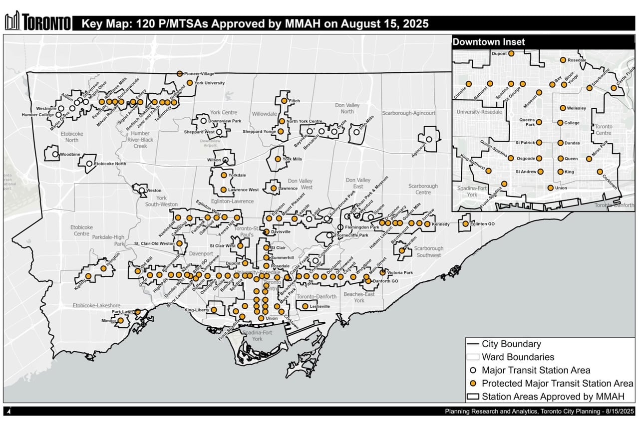 A map outlining the MTSAs and PMTSAs approved by the province.