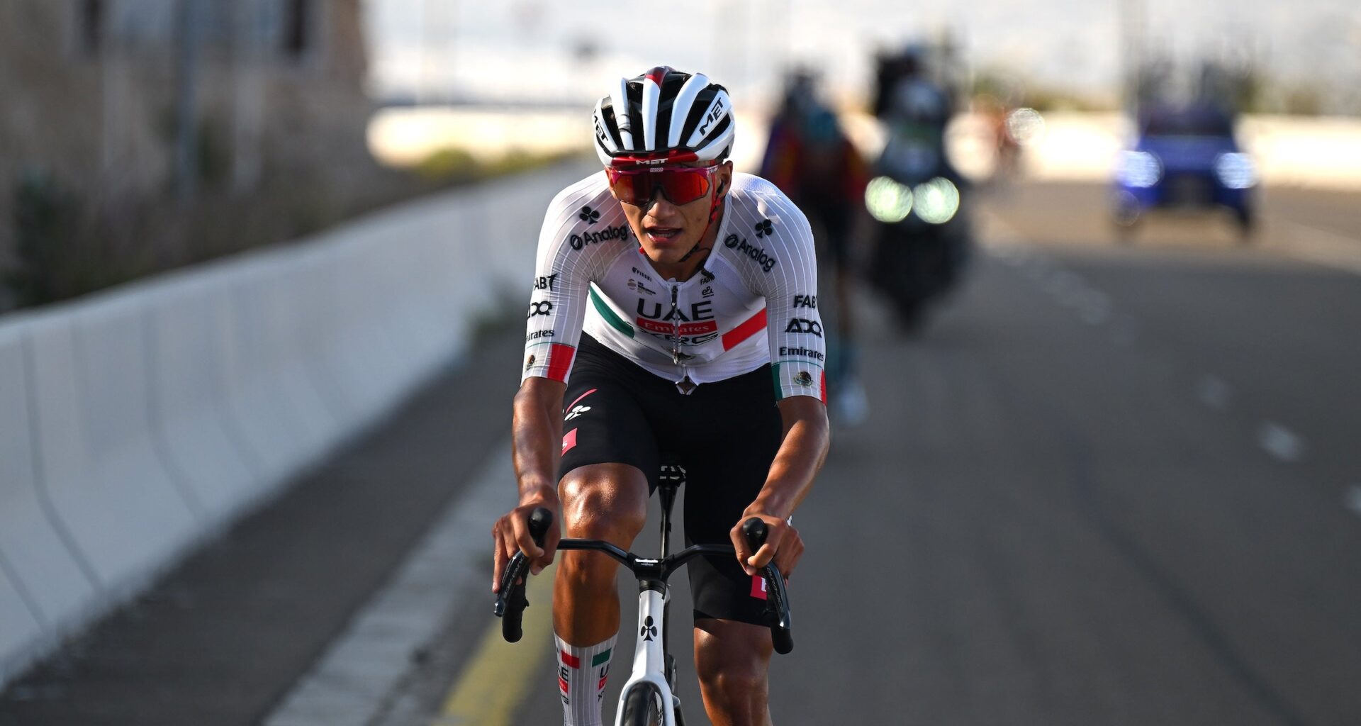 Stage winner Isaac Del Toro (UAE Team Emirates - XRG) attacks during Stage 6 of the UAE Tour on February 21, 2026 in Jebel Hafeet, United Arab Emirates. (Photo: Tim de Waele/Getty Images)