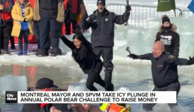 Montreal mayor and SPVM take icy plunge for annual Polar Bear challenge