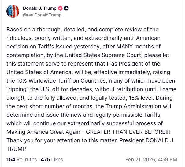 Trump's statement on Truth Social (Truth Social)