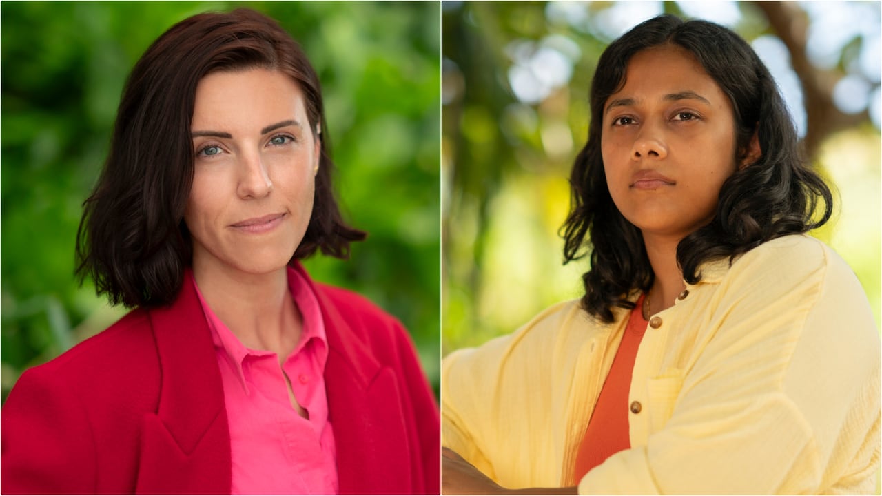 Two women in separate photos look at the camera.