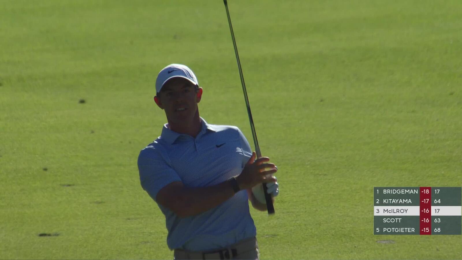 Rory McIlroy sinks 30-foot birdie putt on No. 18 at The Genesis