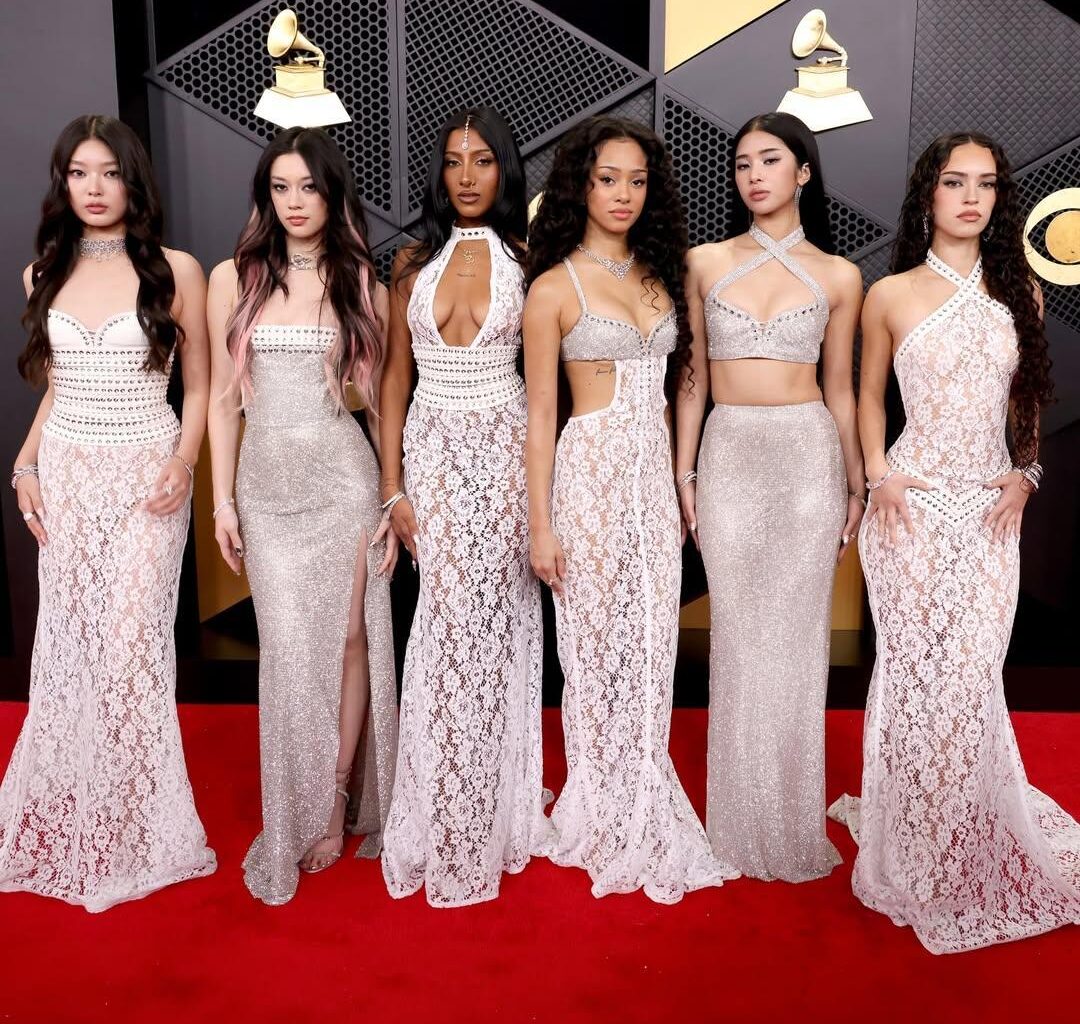 Members of girl group KATSEYE, from left, Yoonchae, Megan, Lara Raj, Manon, Sophia and Daniela. Captured from KATSEYE