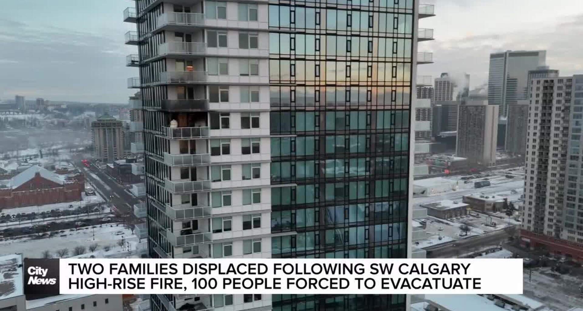 Two families displaced following SW Calgary high-rise fire, 100 people forced to evacuate