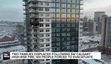 Two families displaced following SW Calgary high-rise fire, 100 people forced to evacuate