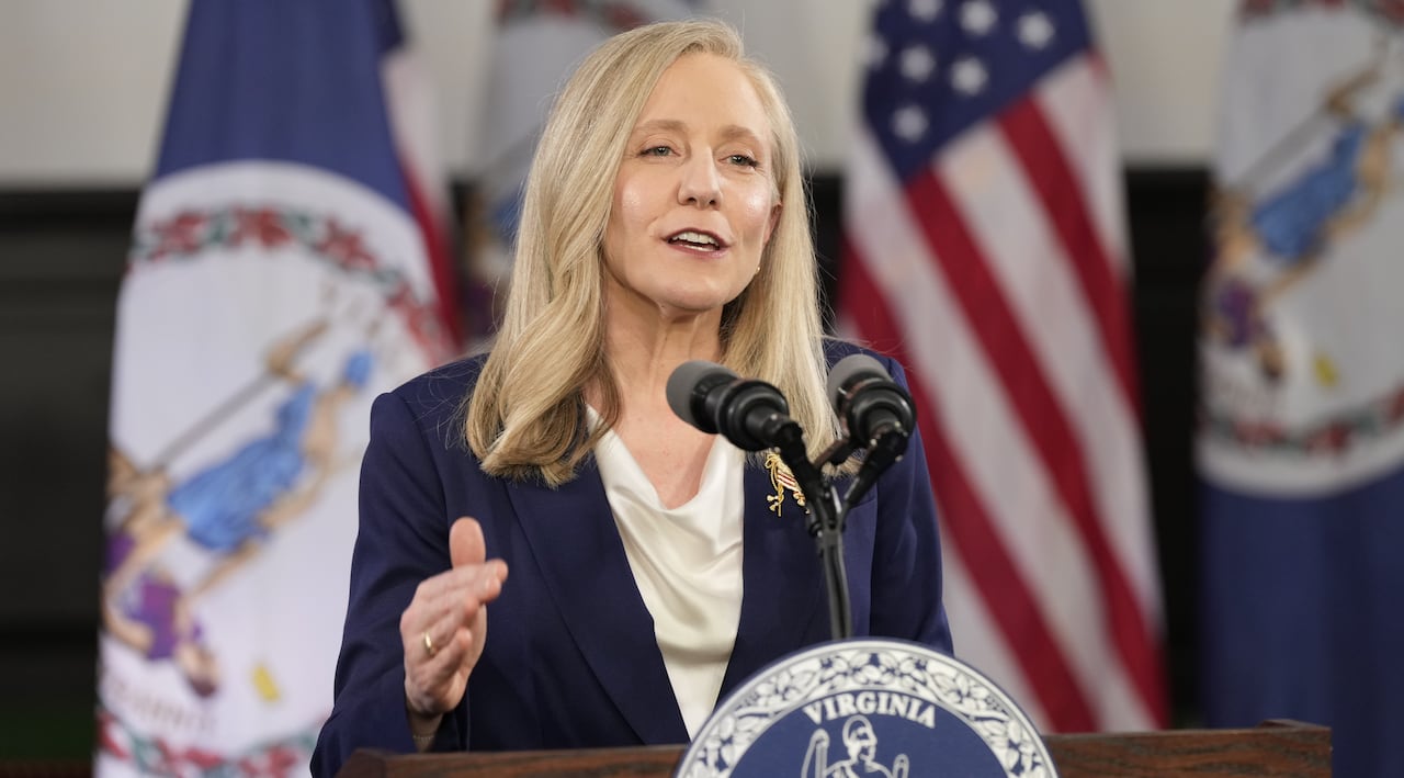 Virginia Gov. Abigail Spanberger speaks at a podium