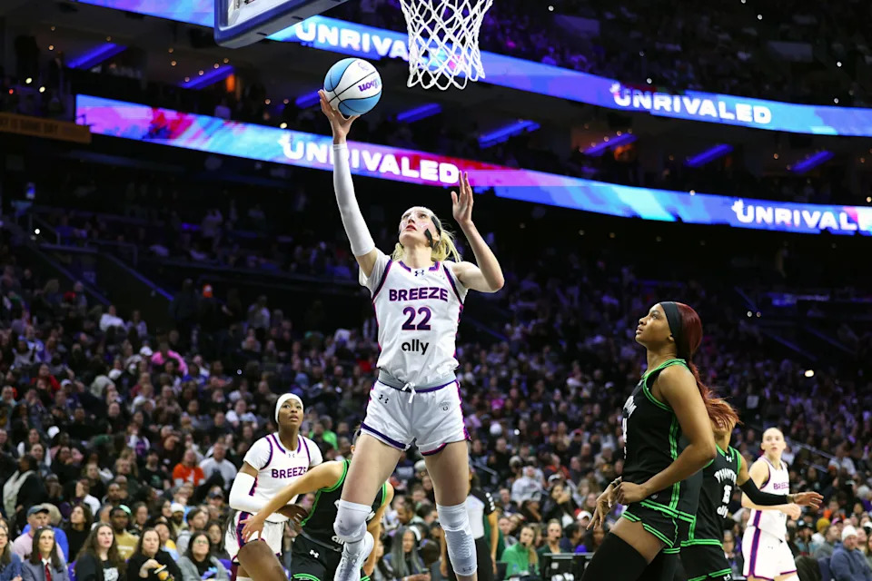 Cameron Brink of the Breeze puts up a shot against of the Phantom.