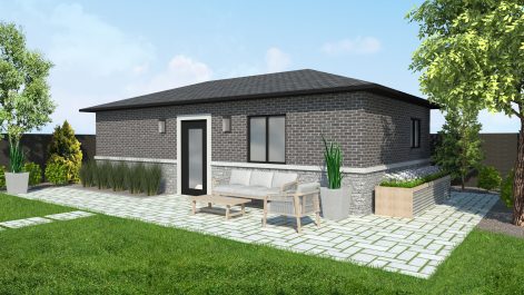 One-bedroom garden suite with grey brick