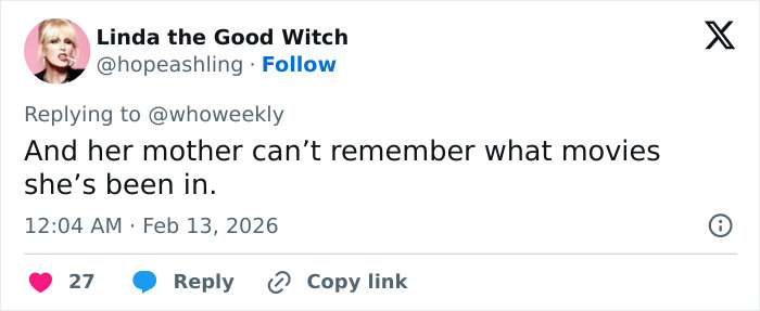 Tweet by Linda the Good Witch commenting on Gwyneth Paltrow's nepo baby Apple Martin's cosmetic procedures and career memories. Tweet by Linda the Good Witch commenting on Gwyneth Paltrow's nepo baby Apple Martin's cosmetic procedures and career memories.