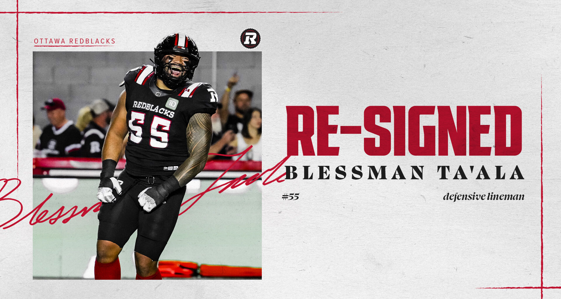 REDBLACKS re-sign global defensive lineman Blessman Ta'ala