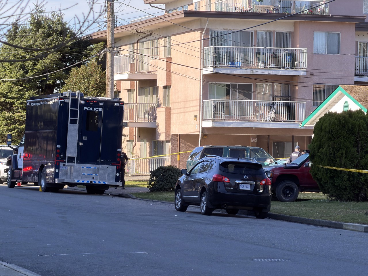Police investigate the scene of a shooting in Chilliwack