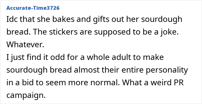 User comment discussing backlash over Taylor Swift's gift to Selena Gomez, mentioning sourdough bread and PR implications. User comment discussing backlash over Taylor Swift's gift to Selena Gomez, mentioning sourdough bread and PR implications.
