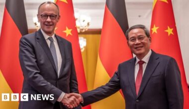 German chancellor lands in Beijing for inaugural China trip - BBC
