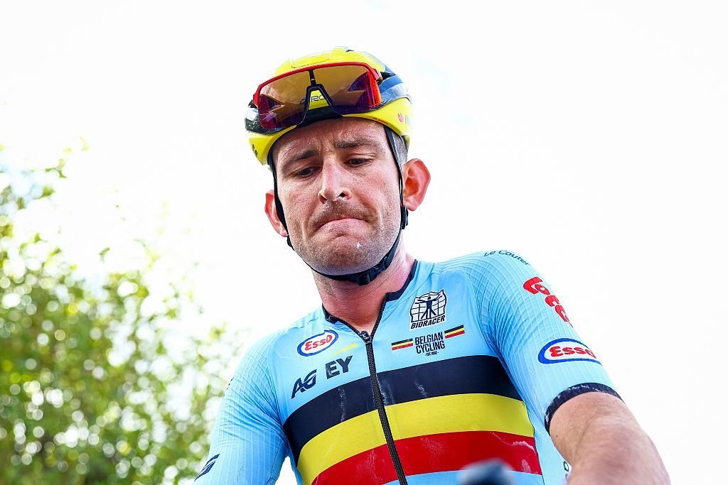 Belgium Tiesj Benoot pictured after the Men Elite raod race, a 202,5 km from Privas to Guilherand-Granges, at the UEC road European cycling championships, Sunday 05 October 2025, France. The European cycling championships Drome-Ardeche takes place from 1 to 5 October, France. BELGA PHOTO DAVID PINTENS (Photo by DAVID PINTENS / BELGA MAG / Belga via AFP)