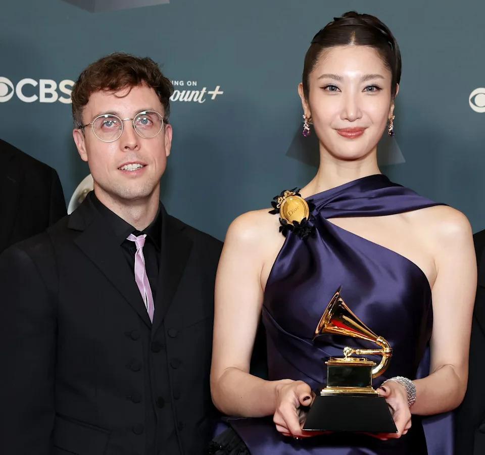 Mark Sonnenblick and EJAE at the 2026 Grammys in Los Angeles Leon Bennett/Getty
