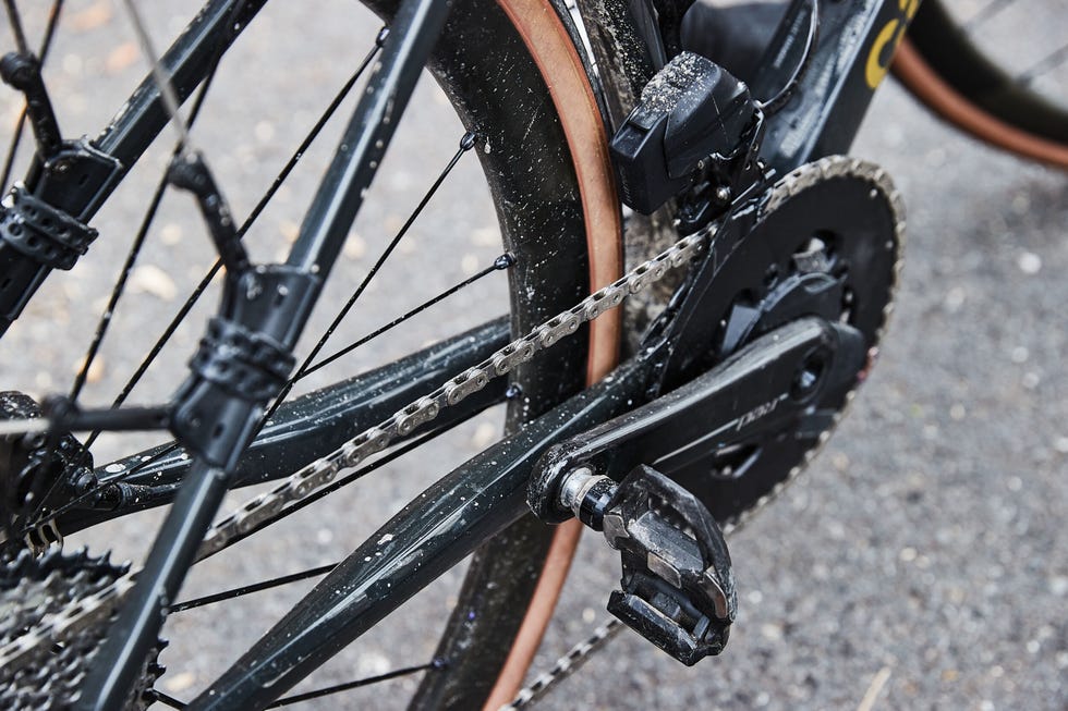 Close-up of a bike's drivetrain and rear wheel. Close-up of a bike's drivetrain and rear wheel.