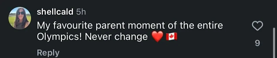 Instagram comment under Isabelle Weidemann's gold medal win reaction video. (Image screen grab: @shellcald/Instagram)