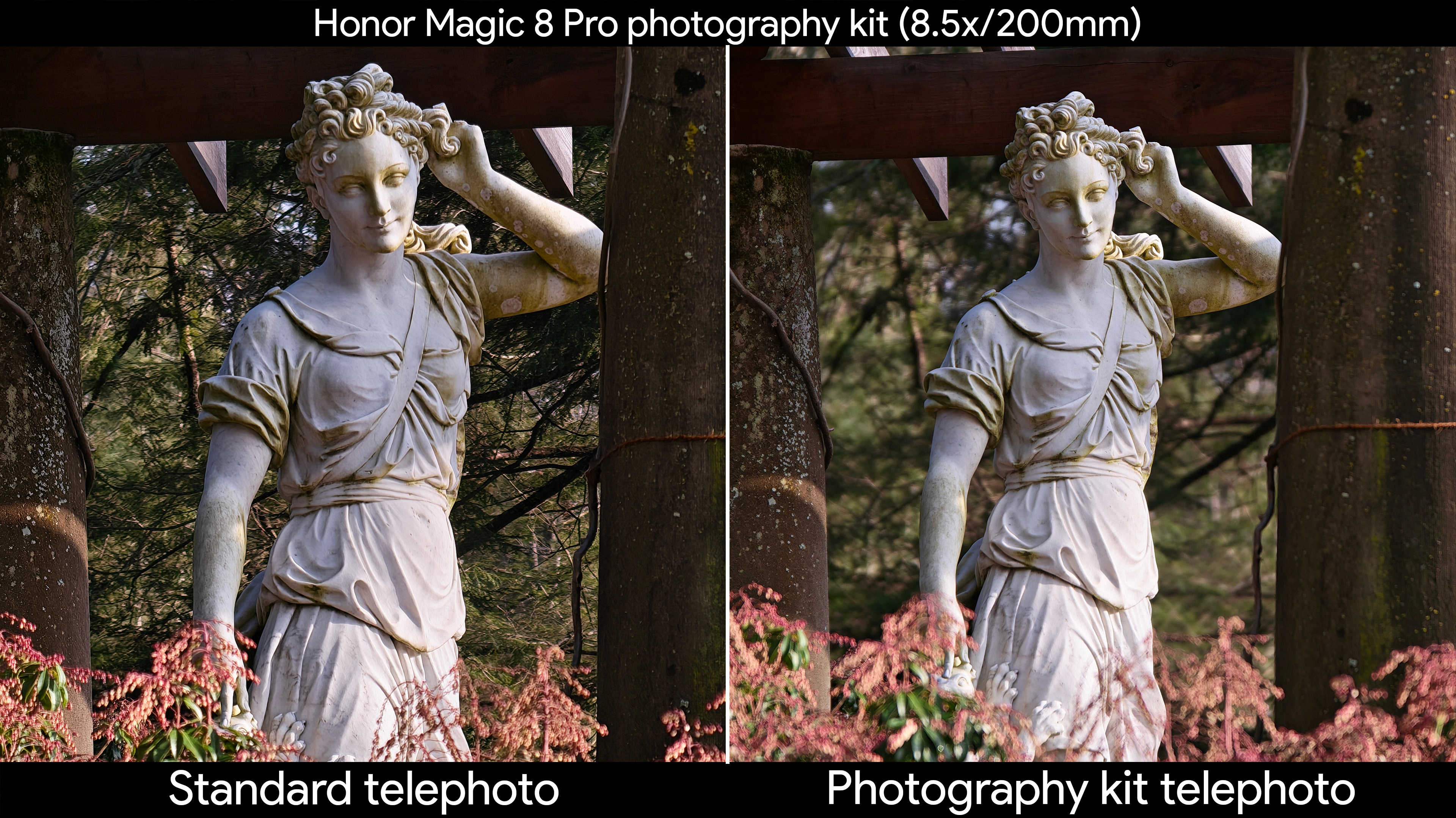 Taking a portrait shot of the Diana statue to compare the Honor Magic 8 Pro's built-in telephoto lens with the official photography kit's telephoto extender