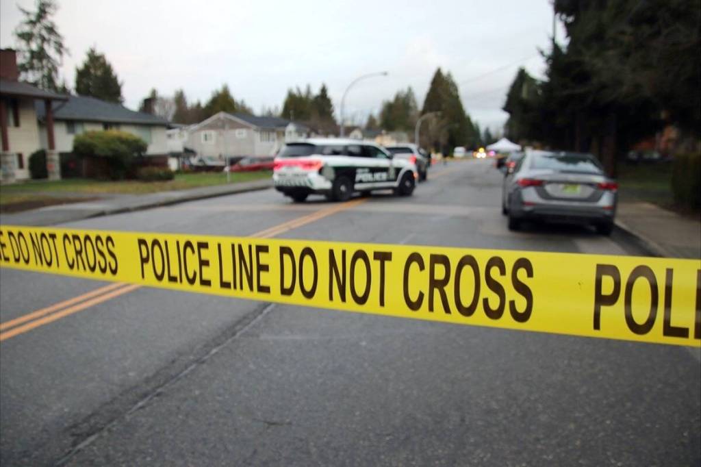 The ongoing extortion crisis is hurting Canada&rsquo;s global brand, this writer says. Seen here are police on scene at an extortion-related shooting in North Delta on Jan. 7, 2026. (1st Due Media/contributed photo)