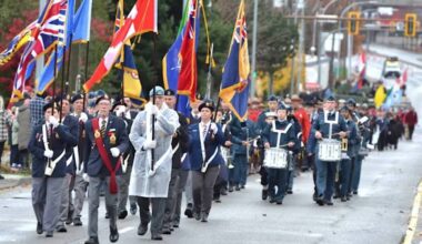 Members of the Royal Canadian Legion branch in Aldergrove are seen marching during Remembrance Day. The national association that speaks for all Legion branches has taken issue with comments by U.S. president Trump about Canada and other NATO allies. (Langley Advance Times file)