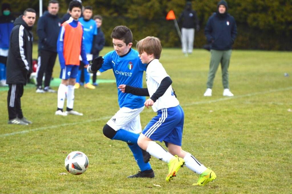 A Surrey Mayor&rsquo;s Cup soccer game at Newton Athletic Park in March 2022. The Surrey FC-hosted annual tournament involves close to 300 teams at multiple soccer pitches across Surrey. (File photo)