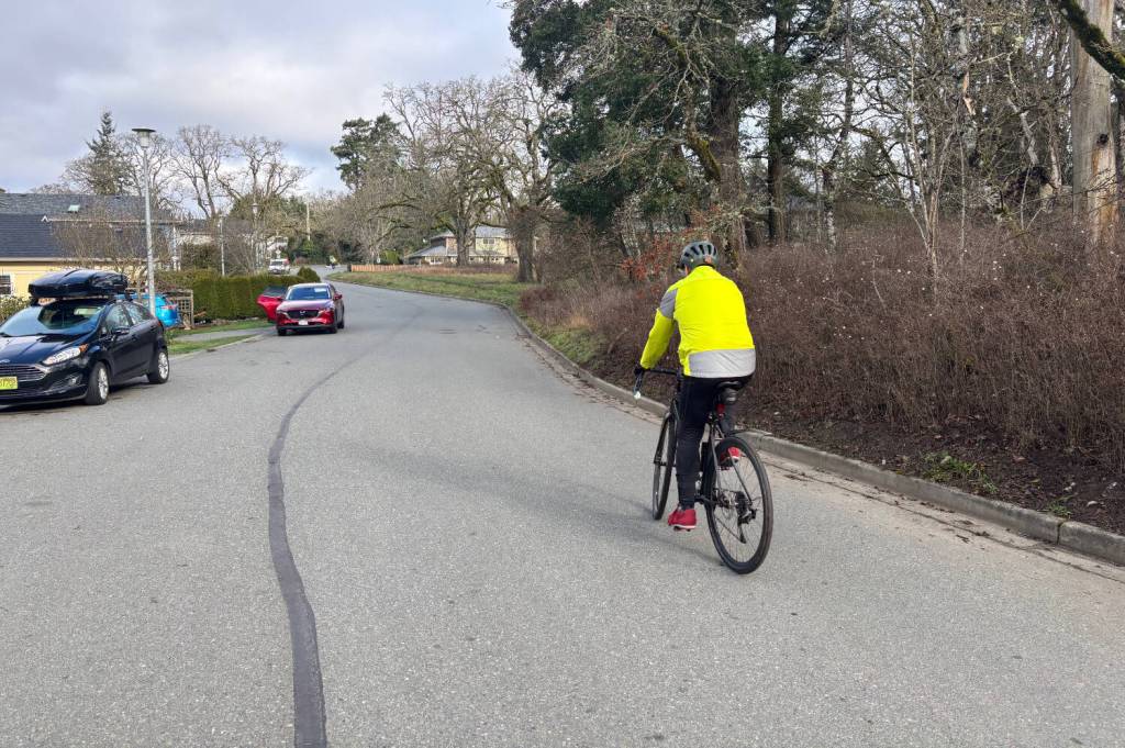 A cyclist on a Saanich side street. (Courtesy of Kevin Neary)