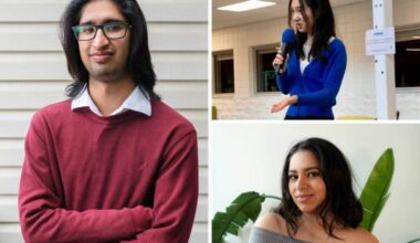 Armaan Thandhi, left, Isabella Wen, (top right) and Shreya Rao (bottom right) are three students from Surrey selected to be a part of the Starfish Canada Climate75 national fellowship program. (Starfish Canada/Contributed to Peace Arch News)