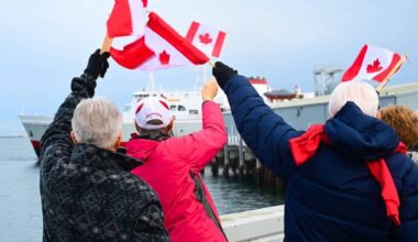 Port Angeles residents welcome passengers from Victoria as they disembark from the Coho&rsquo;s first sailing of the year in February 2025. (Courtesy of Port Angeles Waterfront District)