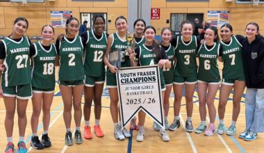 The Earl Marriott Secondary junior girls basketball team won the South Fraser Championships Thursday (Feb. 12). (Contributed to Peace Arch News)