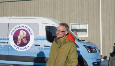 Yukon MP Brendan Hanley announces federal funding on Feb. 17 for two Yukon projects supporting addiction and recovery services, including $45,000 for the Council of Yukon First Nations&rsquo; Moccasin Mobile Outreach Van. (Jake Howarth/Yukon News)