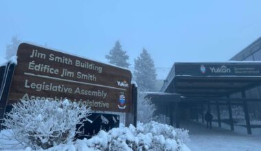 The Jim Smith Building, which houses the Yukon Legislative Assembly chambers and the Yukon government cabinet offices, is pictured in the cold on Dec. 11, 2025. (Dana Hatherly/Yukon News)