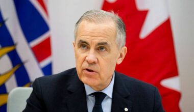 Prime Minister Mark Carney met with senior law enforcement leaders of the B.C. extortion task force in Surrey on Thursday, Feb. 19, 2026. (Anna Burns/ Surrey Now-Leader)