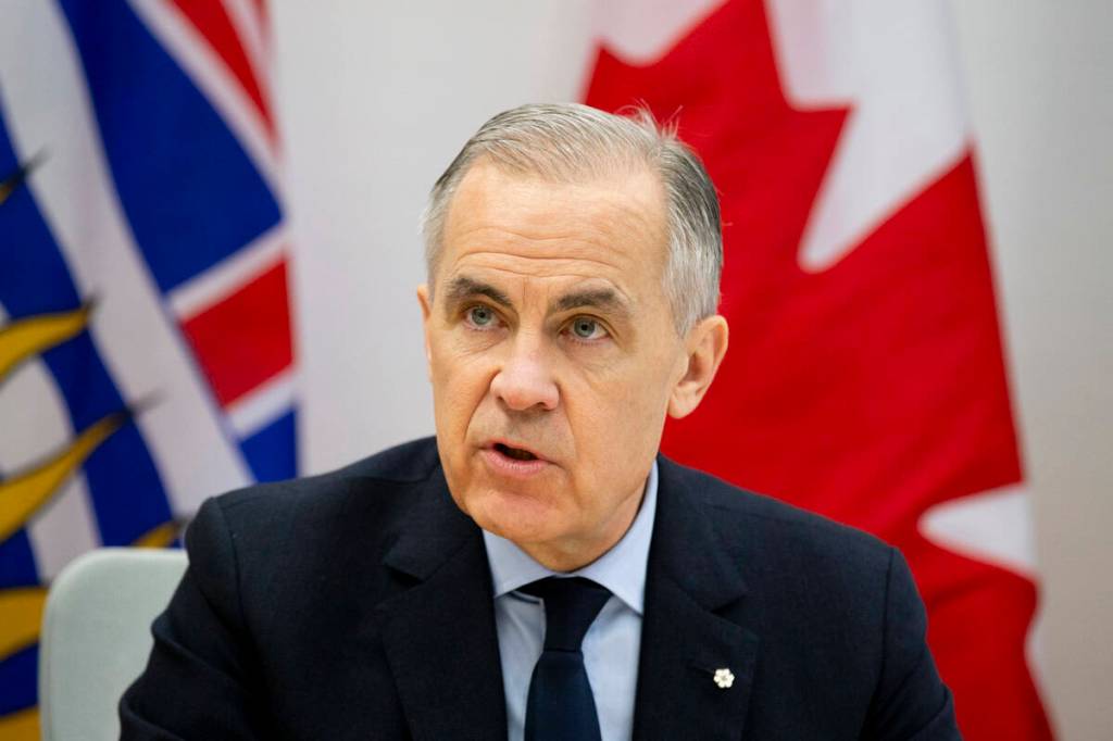 Prime Minister Mark Carney met with senior law enforcement leaders of the B.C. extortion task force in Surrey on Thursday, Feb. 19, 2026. (Anna Burns/ Surrey Now-Leader)