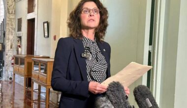 One B.C. MLA Dallas Brodie in October, 2025 defending her bill to ban public officials from giving land acknowledgements. (Mark Page/Black Press Media)