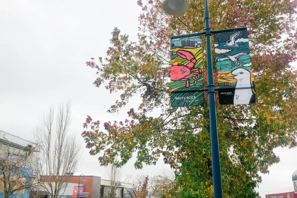 Street banners will be updated in White Rock this year with a series of new designs. The overall style for the banners is to feature the name of the city area on one side panel and a new image celebrating the area on the other side. (City of White Rock photo)