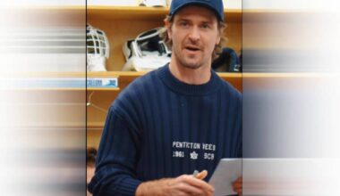 Winnipeg Jets forward Mark Scheifele reads the Vees&rsquo; starting lineup before their game against the Brandon Wheat Kings on Feb. 20. Scheifele is part-owner of the Vees. (Penticton Vees/Facebook)