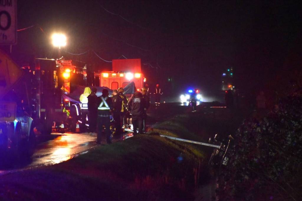 A man in his 20s is dead after a single-vehicle car crash in a water-filled ditch in South Surrey. (Curtis Kreklau photo)