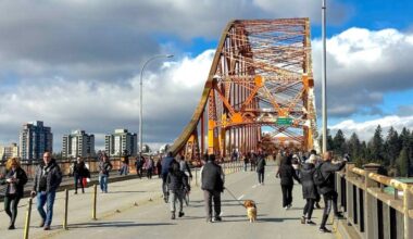 People on Pattullo Bridge on Sunday, Feb. 15, 2026. (Tom Zillich/Surrey Now-Leader photo)
