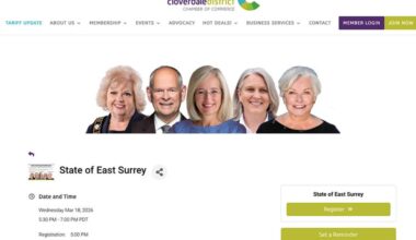 Representatives from all three levels of government will be in Cloverdale in March to address the &ldquo;State of East Surrey.&rdquo; (Screenshot Image via cloverdalechamber.ca)
